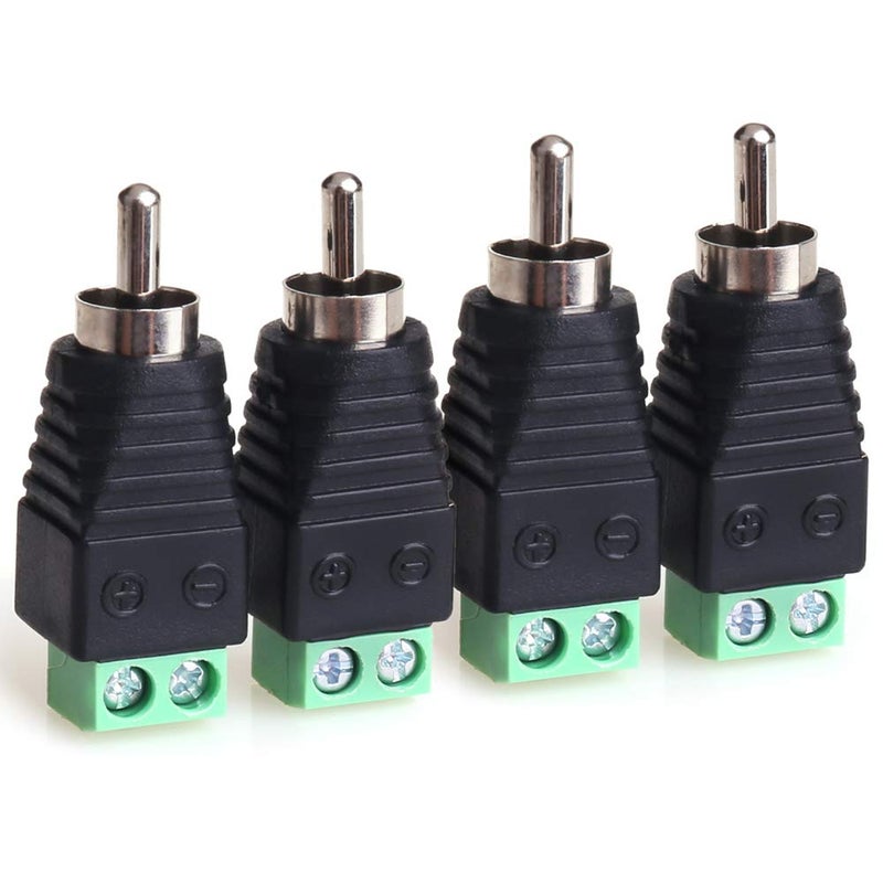 MOBOREST RCA Cable Audio Adapter, Phono Male to AV Screw Terminal Audio Speaker Wire Connector (Solder Free RCA Male-4pack) - Image 1